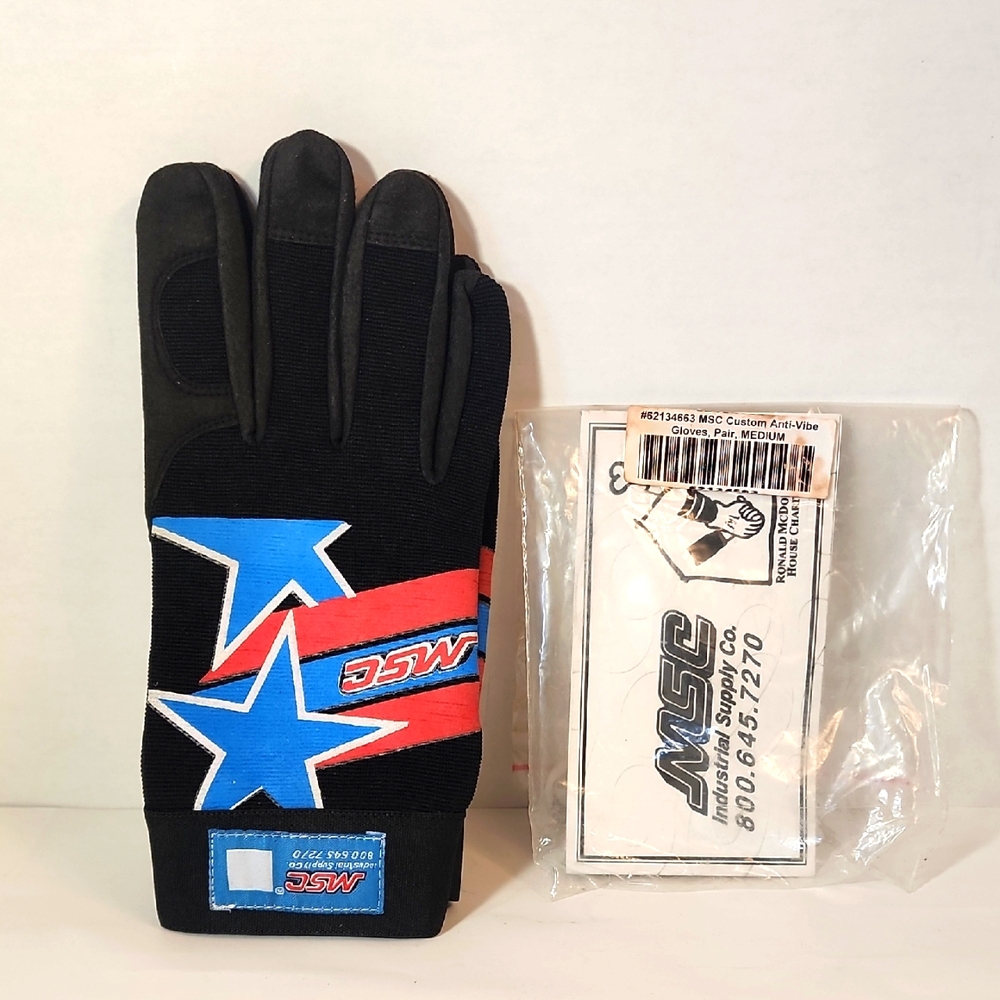 MSC Black and Blue Gloves with Star Design Size Medium
